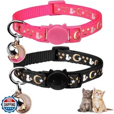2PCS Breakaway Cat Collars with Bell Moons Stars Cute Kitty Adjustable Safe K