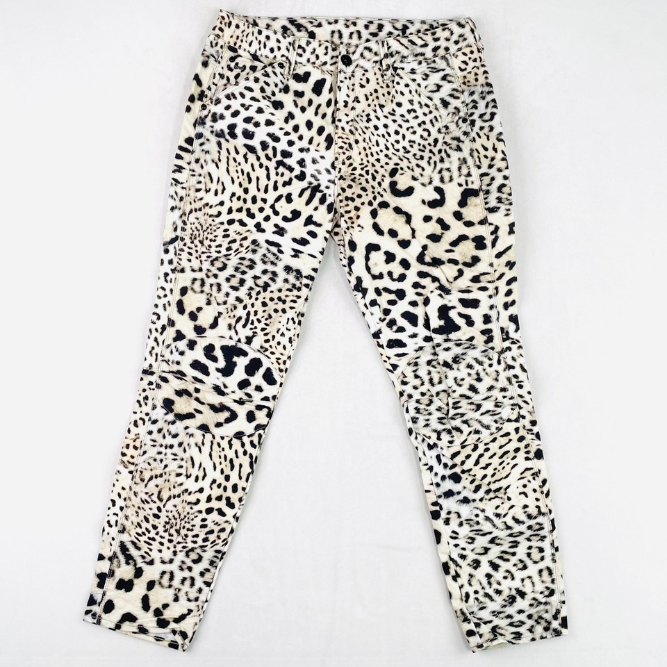 G-Star Raw 5622 3D Mid Boyfriend Jeans Womens Size 27 Black White Leopard Print