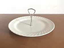 Vintage MCM Sheffield Bone White China Serving Plate with Center Handle (12")