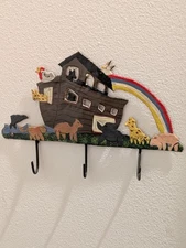 Vintage Handpainted Noahs Ark Wall Hanging metal Key Holder