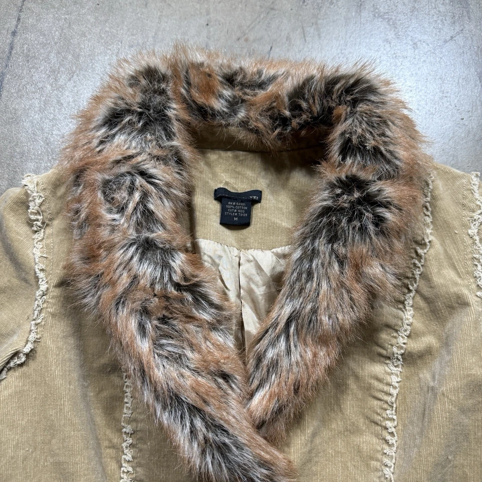 Chaqueta de pana marrón con ribete de piel sintética XXI para mujer mediana vintage Y2k Foto 4 de 4