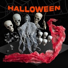 JUEGO CALAVERA FIESTA HALLOWEEN CON MANTEL GASA SANGRIENTA/CORREDOR Y LUCES CALAVERAS