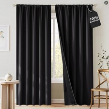 100 Black Out Curtains 84 inch Long for Living Room, Rod Pocket Blackout Window
