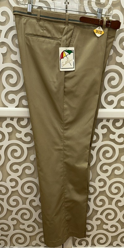 Arnold Palmer Men's Dress Pants Khaki 34x32 Flat Front Straight Leg With Belt