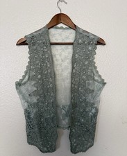 Vintage Lace Vest Small Karen Kane Blue Open Front Embroidery