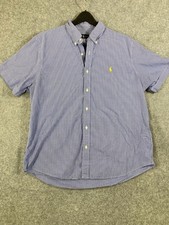 Ralph Lauren Button Down Shirt Mens XL Blue White Gingham Cotton Short Sleeve