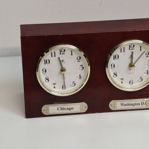 Infinity Instruments Art Deco Relojes Mundiales 5 Zonas Horarias Madera Cuarzo Funcionando - Imagen 2 de 13