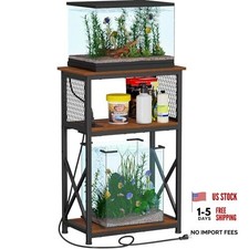 10 Gallon Fish Tank Stand with Power Outlets, Aquarium Stand Brown With Outlet