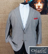 C.M. GOLD SERIES Men  s Size 62 Wool Sport Coat Gray Black Blue and Brown Checked