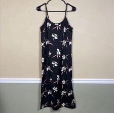 J. Crew Women’s Silky Floral Print Black Leg Slits Tank Slip Midi Dress Sz XS