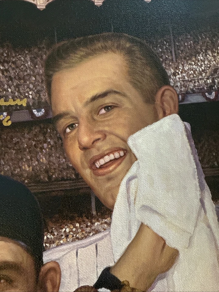 Yogi Bera Don Larsen Yankees Autografiado Lienzo Enmarcado 11x23 Todo American LOA Foto 4 de 4