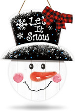 Large Christmas Snowman Wooden Hanging Sign Winter Welcome Door Sign with Buffal