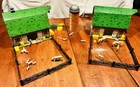 Two Vintage Marx Lazy Day Farm Tin Litho Barns w/Animals & Accessories