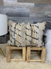 Vintage Handira Pillow Cover Moroccan Berber Wedding Blanket Cushion 03YS0049