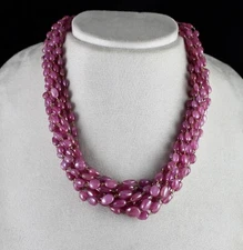 Certified Vintage Ruby Pink Beads Cabochon 9 L 780 Ct 18k Gold Necklace