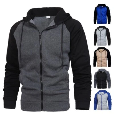 Men Jumper Hoodie Hooded Jacket Coat Pullover Retro Sweatshirt Work Half Zip Up - image 1 of 4