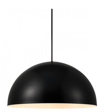 Image of Modern Pendant Light  Black Dome Metal White Lining Kitchen Dining Room E27 Base