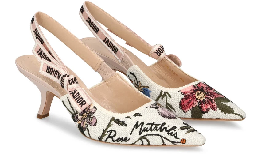 Dior   Escarpins J'Adior   Chaussures tissu floral crème rose 37,5EU 4,5UK 7US   Neuf et boîte