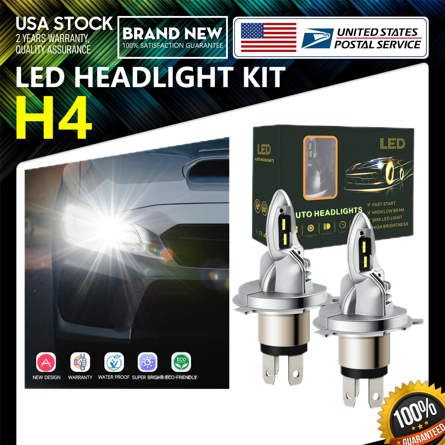 H4 9003 LED Headlight Bulb Car High&Low Beam Kit 6000K For 98-02 Chevrolet Prizm