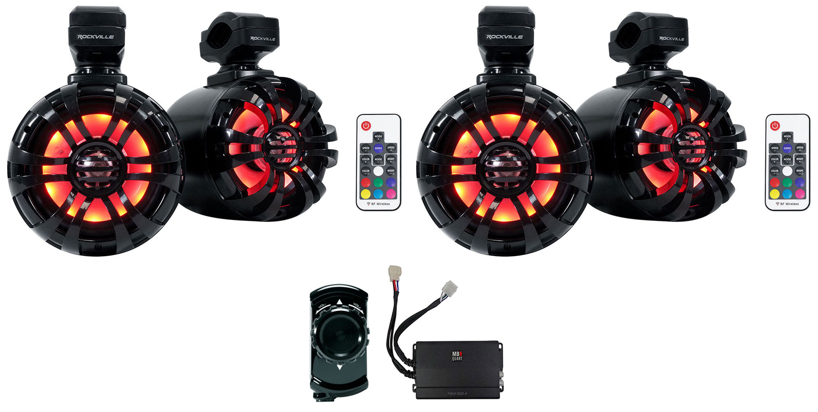 4 Колонки Rockville 525 LED Black Tower Speakers усилитель MB Quart Bluetooth для квадроциклов UTV тележек 68690₽