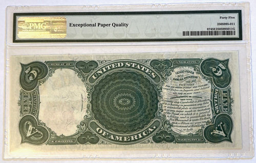 1907 $5 Legal Tender Woodchopper Large Size Note PMG Graded "Ch XF 45 EPQ" Fr#91 - Picture 2 of 20