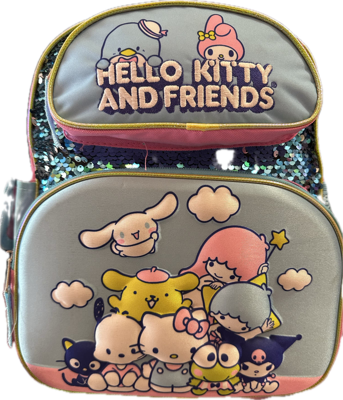 Hello Kitty 3D Pop-up Small Backpack 12 Inch Blue Group Friends Design