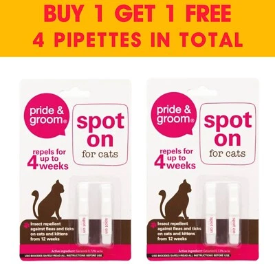 PRIDE AND GROOM 4 pipettes Spot On Flea Tick Lice Treatment for cats High longevity All Ages