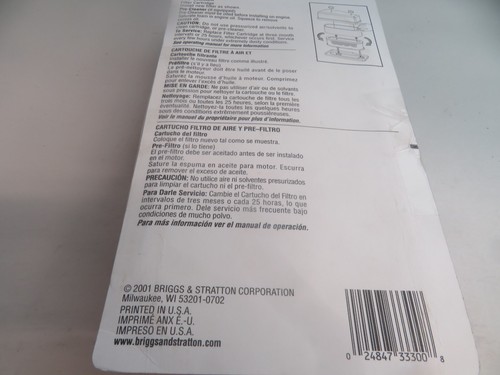 Genuine Briggs & Stratton 5075 Air Filter W/Prefilter Part # 691667/ 272477 NOS - Picture 5 of 5