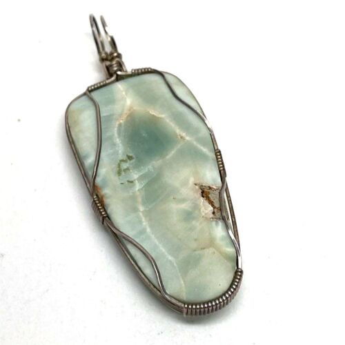 Sterling Silver Wire Wrap Larimar Pendant, 10.51g