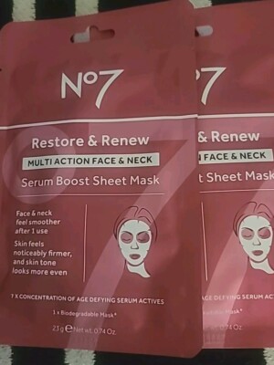 No7 Boost Restore & Renew Face & Neck Multi Action Serum Boost Sheet Mask Set 2