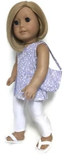 Lavender Floral Top, Purse & White Leggings Clothes for 18 inch Girl Dolls