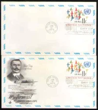 UN. UC10. 11c. UN Emblem & Birds. Airmail Stamped Envelope FDC. Lot of 2. 1973