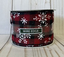 Christmas Red Black Plaid Snowflake Check Wired Edge Ribbon 2.5" x 8.3 Yards NEW