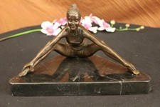 Signed Gory Young Girl Posing and Stretching Hot Cast Bronze Marble Sculpture NR