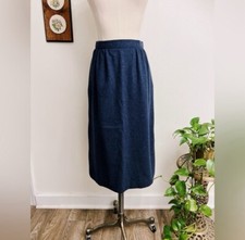Vintage Wool Navy Blue Knee Length Skirt With Pockets Small