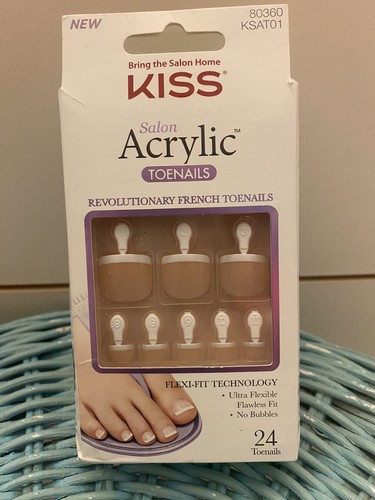 Kiss Salon Acrylic French Glue On Toenails #80360 KSAT01 24 nails New