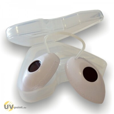 Solarium Schutzbrille Augenschutz UV-Brille für Sonnenbank im Etui (weiß)
