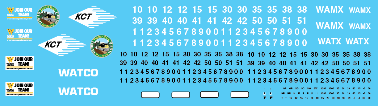 HO Scale - WAMX Locomotive Decal Set 6 (TIMBR, KCT, Old Watco)