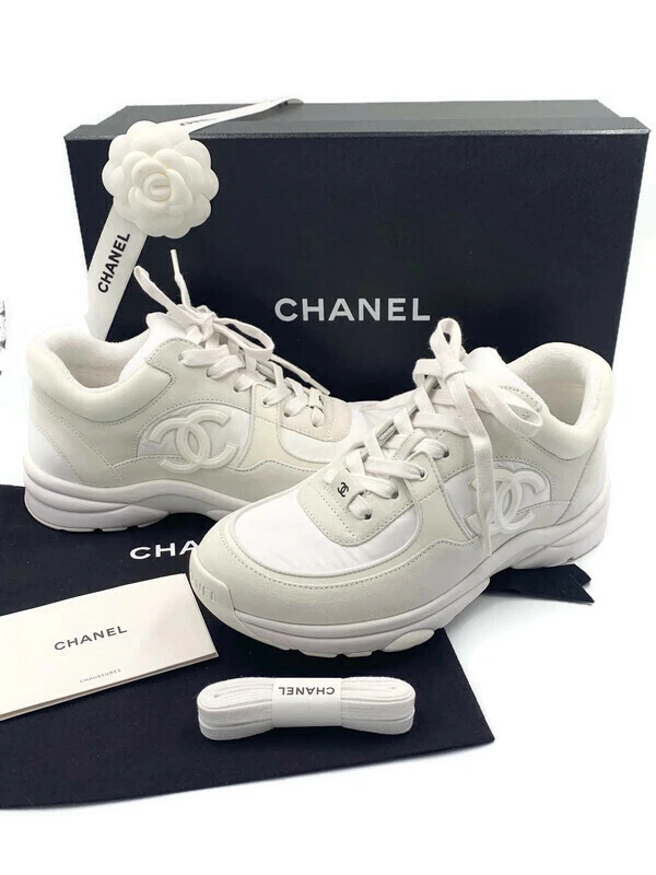 Chanel Tri Color Canvas CC Wedge Sneakers Size 38 Chanel