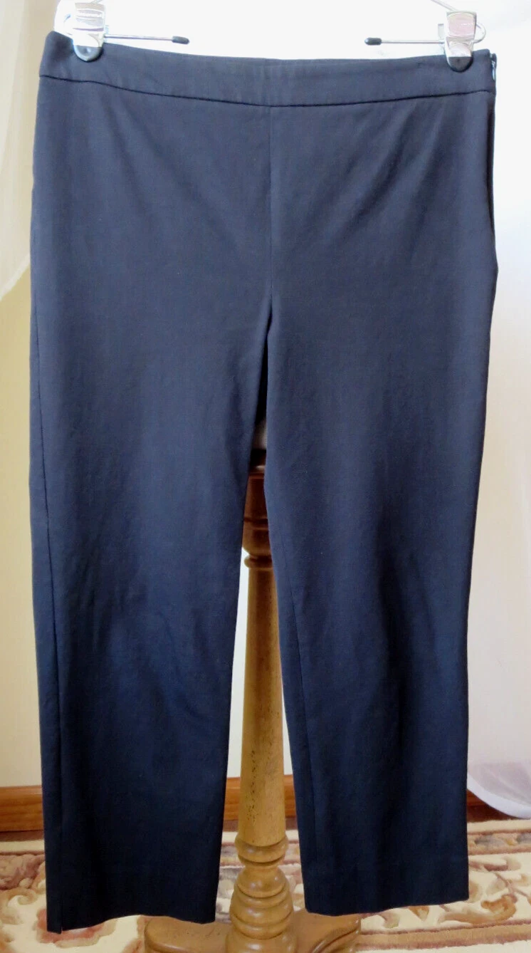 TALBOTS CHATHAM CROP CAPRI PANTS BLACK COTTON BLEND STRETCH SIDE ZIP 10