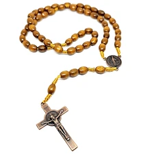 Rosary Beads Cross Pendant Benedict Necklace Wood Maple Prayer Unisex Jewellery