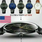 Trendy Men Minimalist Ultra Thin Slim Leather Strap Stainless-Steel Quartz Watch
