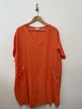 C. Valentyne 100% Leinen Hängerchen Tunika Kleid One Size Orange Oversize Taschen