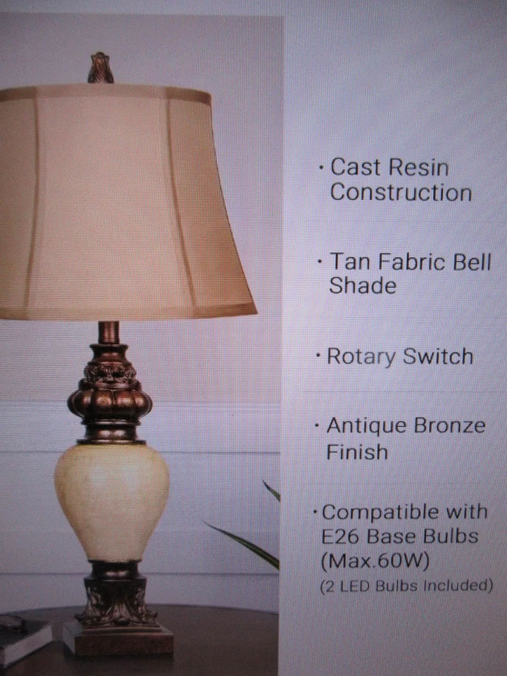 ARISKEEN 28 in. Lámpara de mesa alta tradicional lámpara de noche de bronce vintage 2PK Foto 3 de 4