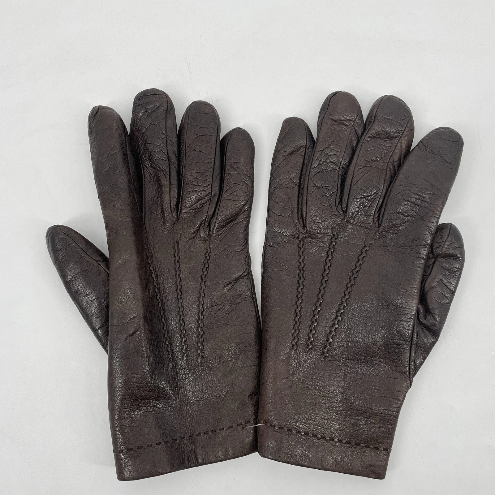 Womens size 9.5 Brown Leather Gloves made in Italy Rabbit Fur Lining