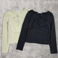 Lot of 2 Abercrombie & Fitch Long Sleeve Cut Out Tops Black Sage Green Size M