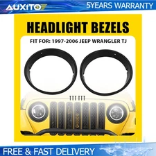 1 Pair Black Headlight Trim Ring Bezel Cover Fit For 1997-06 Jeep Wrangler TJ J