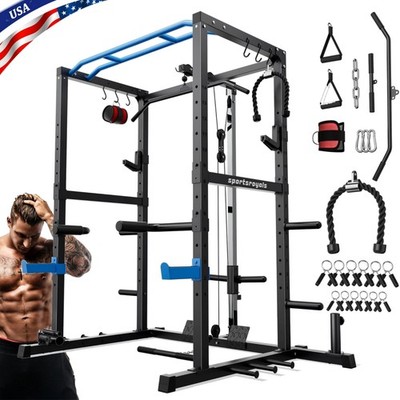 Power Cage Power Rack with J-Hooks Dip Handles Pulley System for Home Gym NEW!