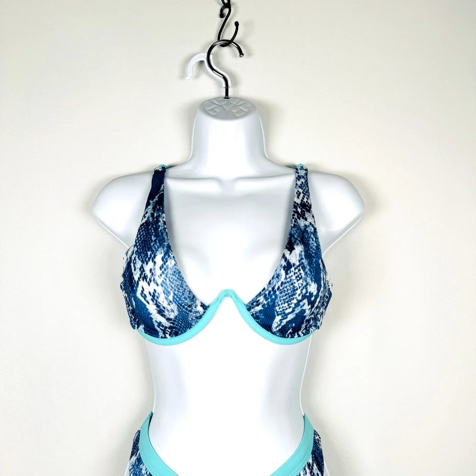Sexy conjunto de bikini descarado de playa con aros de piel de serpiente azul Zaful para mujer talla 6 Foto 2 de 4