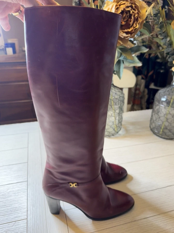 Andrew Geller Red Knee High Italian Leather 3.5” Heeled Boots Sz 10 M Side Zip - Image 3 of 4
